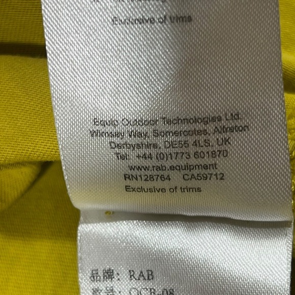 Rab Stance Organic Cotton Short Sleeve T-Shirt Men's Medium Yellow Outdoor - Picture 9 of 9